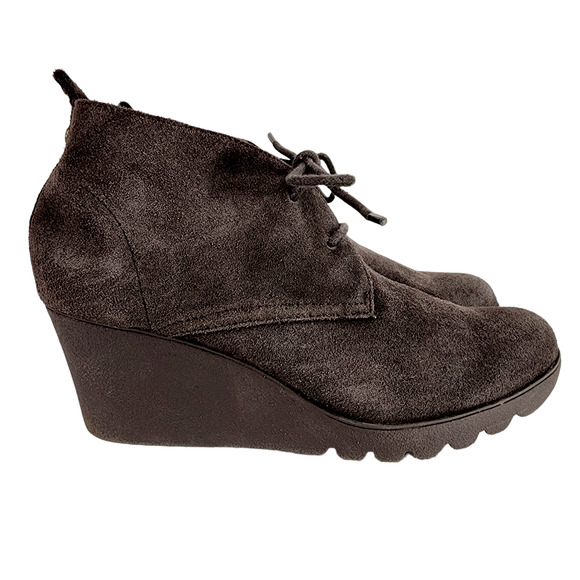 Donald J Pliner Suede Wedge Ankle Boot Booties sz 9 Women Makko Brown Leather - Picture 2 of 14